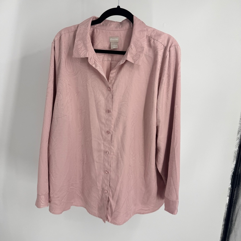 Chicos Pink Paisley Jacquard Button Down Blouse Long Sleeve Size 4‎ US 20/22